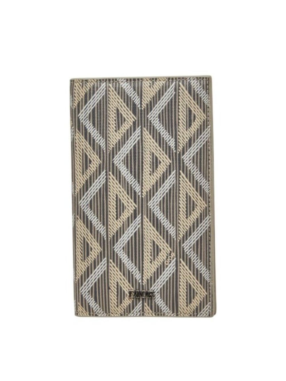Dior CD Diamond Vertical Long Card Case Gray Beige Leather